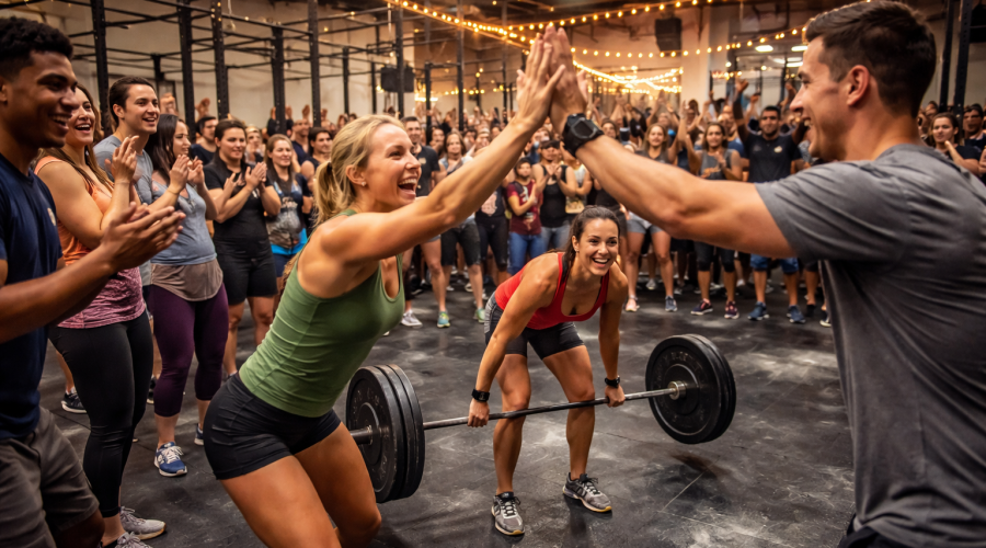 People celebrating at the Crossfit Open